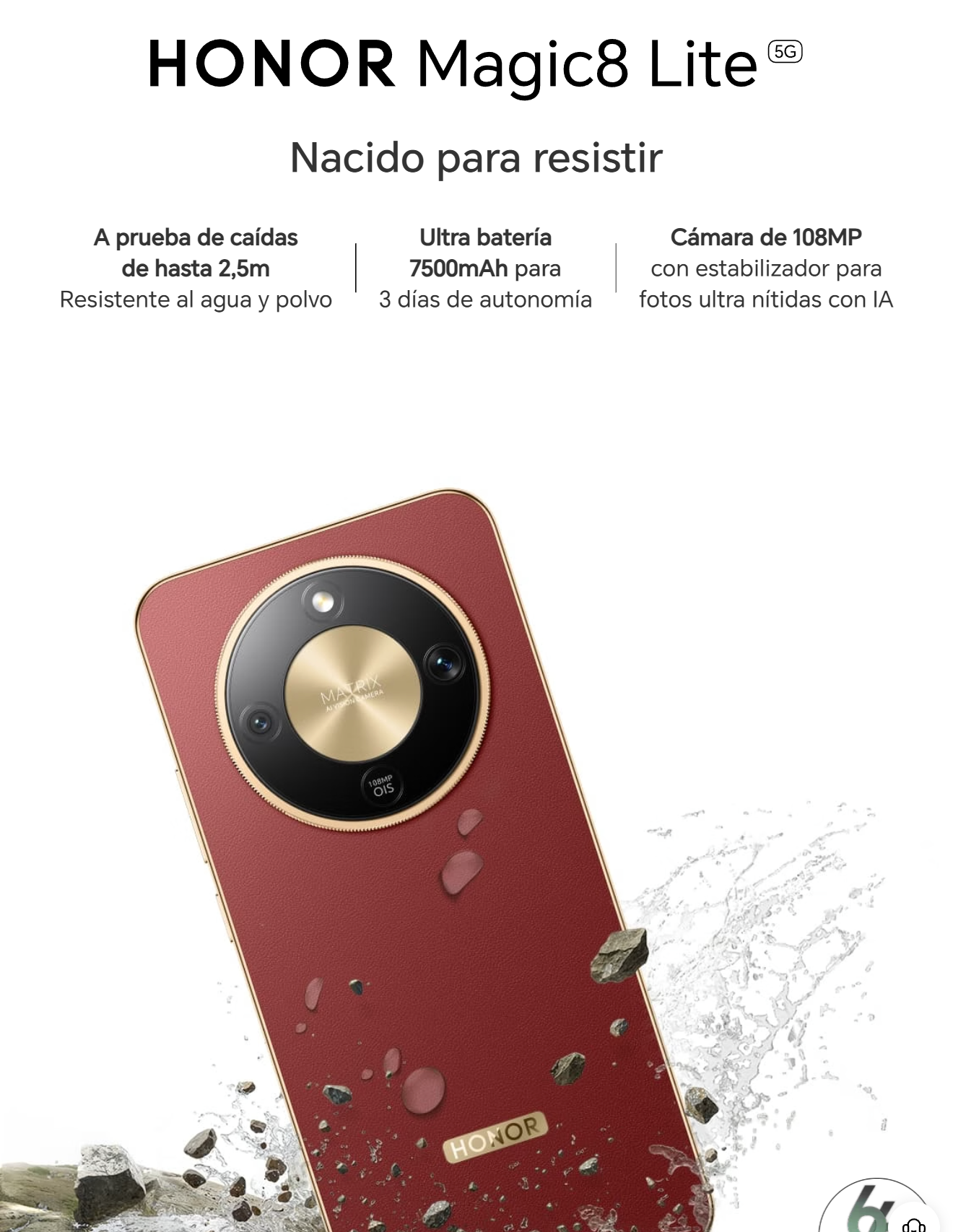 Honor Magic 8 Lite 8GB+256GB Rojo Cobrizo